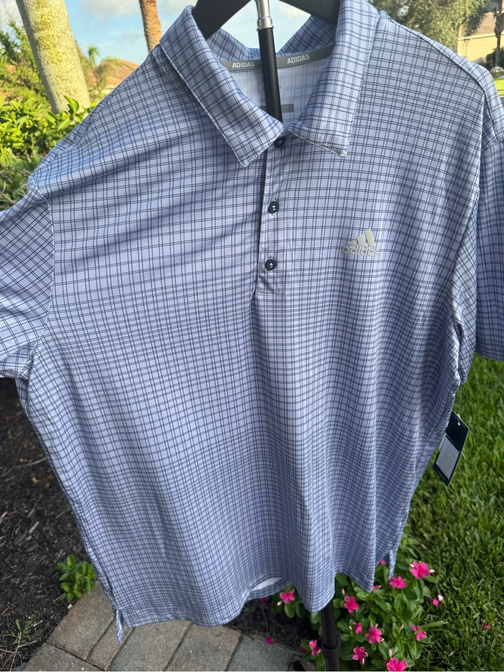 adidas Men’s Light Blue Checked Golf Polo - Picture 9 of 16